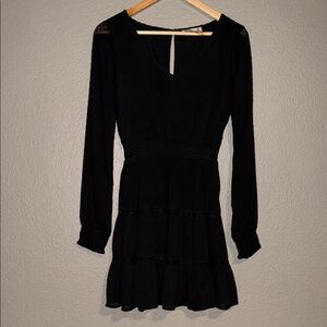 Hollister Black Long Sleeve Smocked Waist Tiered Dress